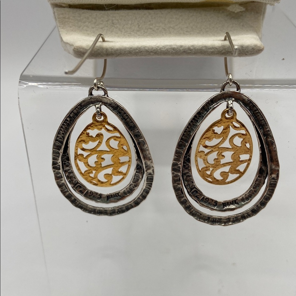 Or Paz Sterling Silver Two-Tone Teardrop Dangle Drop Earrings Pierced - Picture 4 of 10